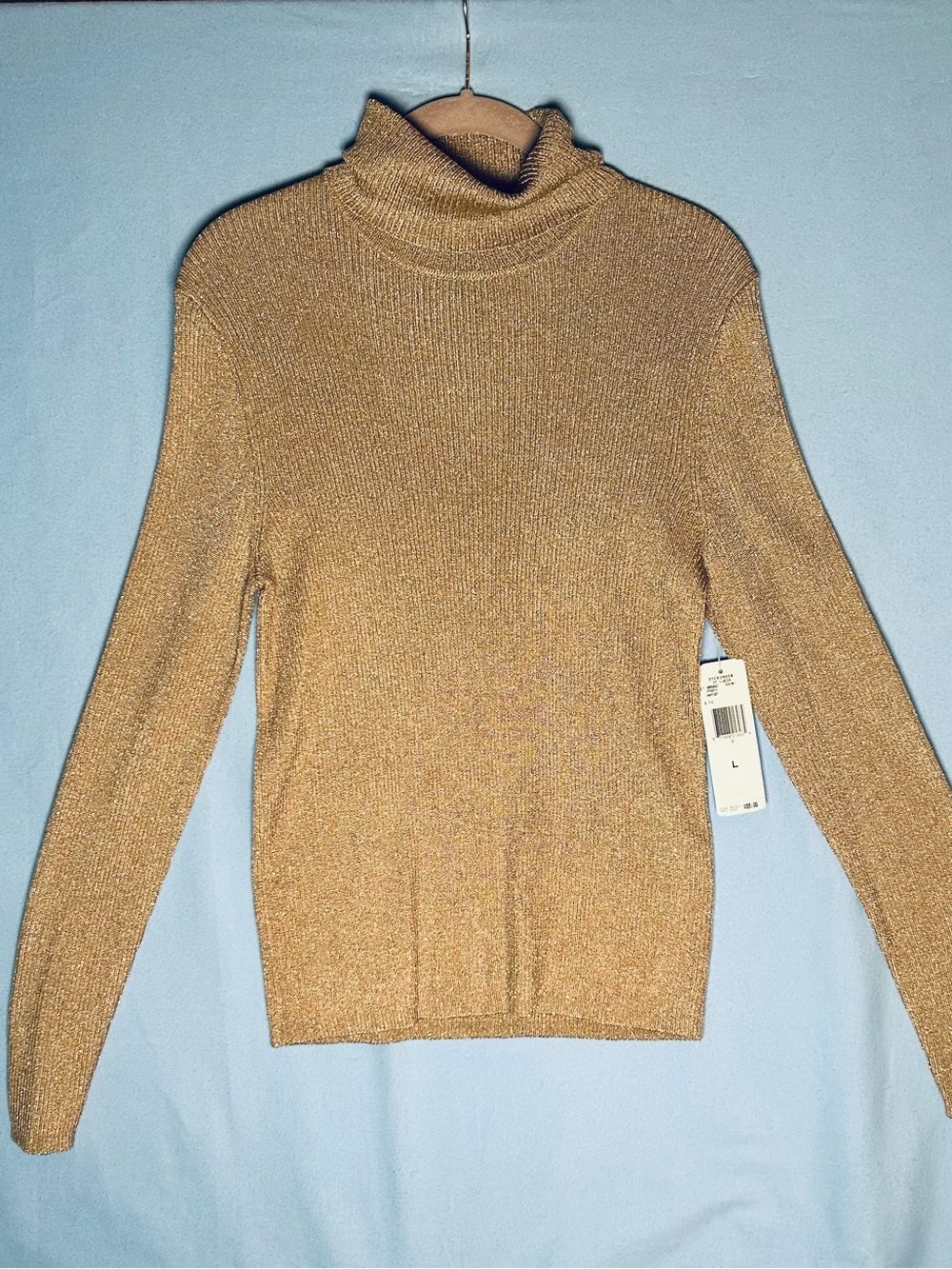 Lauren Ralph Lauren gold sparkly Ribbed Turtleneck Sweater Size Large.